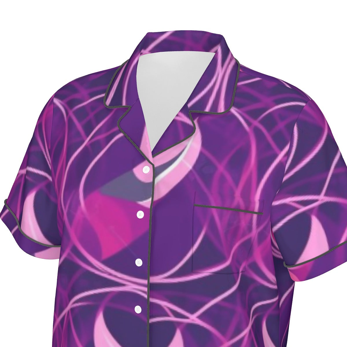 Ptahra B Purple Design Women's Imitation Silk Pajama Set With Short Sleeve