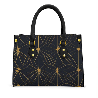 Ptahra B Women's Black/Mustard Yellow Pattern Tote Bag with Black Handle