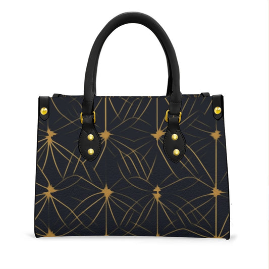 Ptahra B Women's Black/Mustard Yellow Pattern Tote Bag with Black Handle