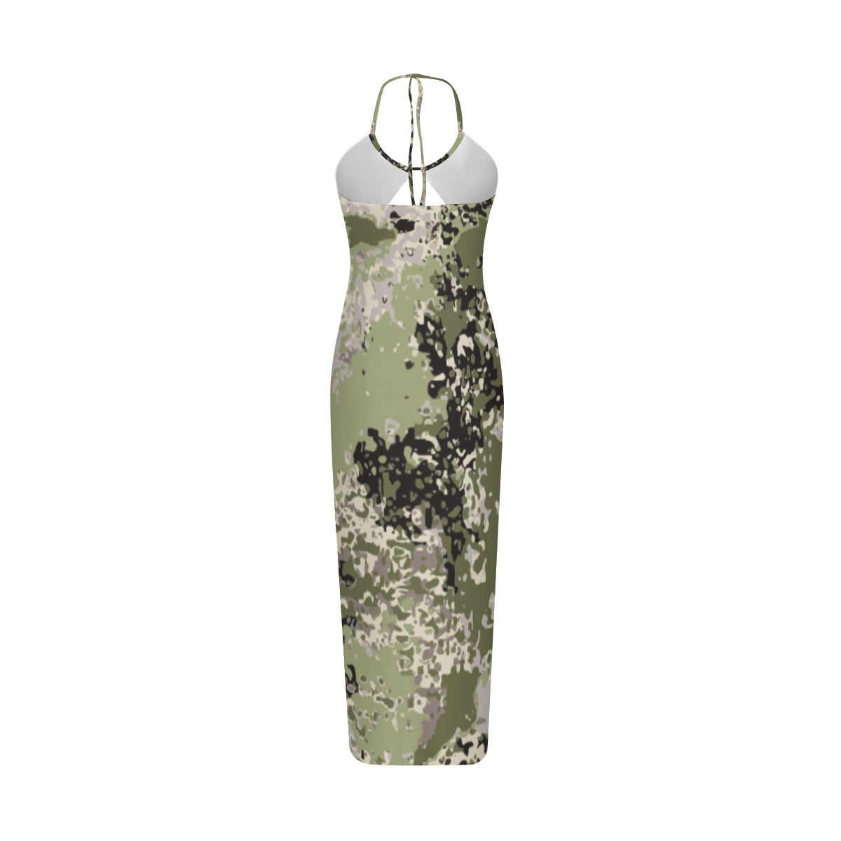 Ptahra Women's Army Green Smudge Design Camo Style Sexy Hollow Cami Dress