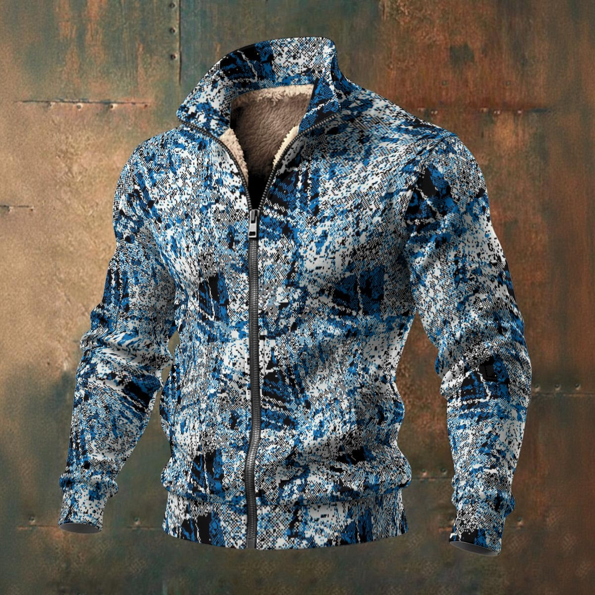 Ptahra Men's Multi-Blue/Grey/White Bold Thick Knit Fleece Jacket