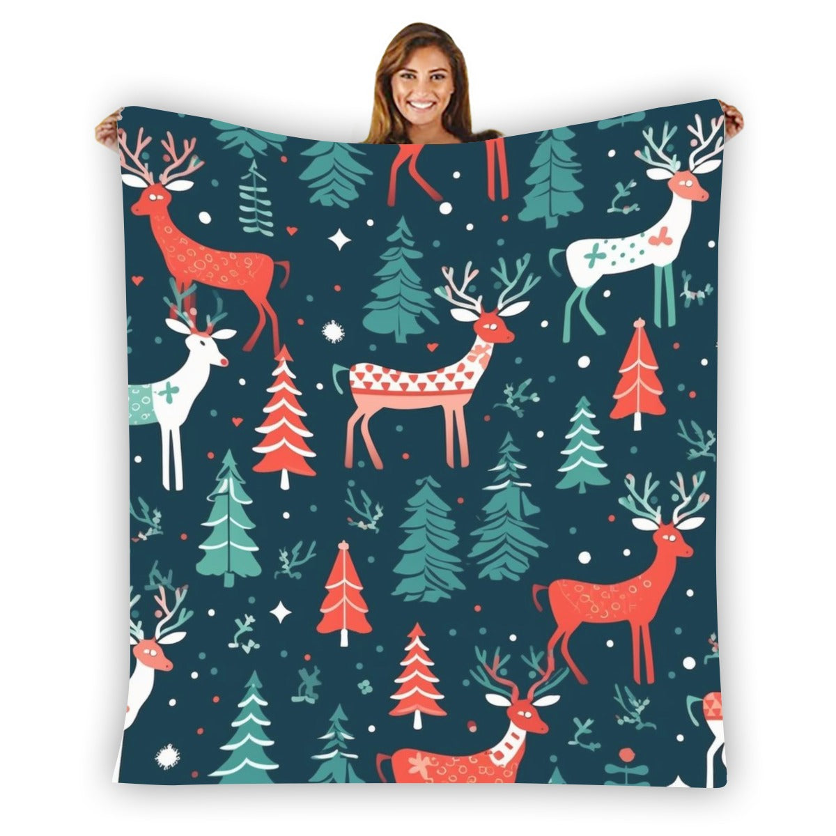 Ptahra Festive Holiday Deer Single-Side Flannel Blanket