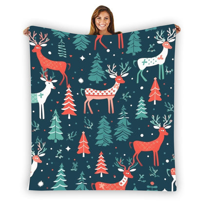 Ptahra Festive Holiday Deer Single-Side Flannel Blanket