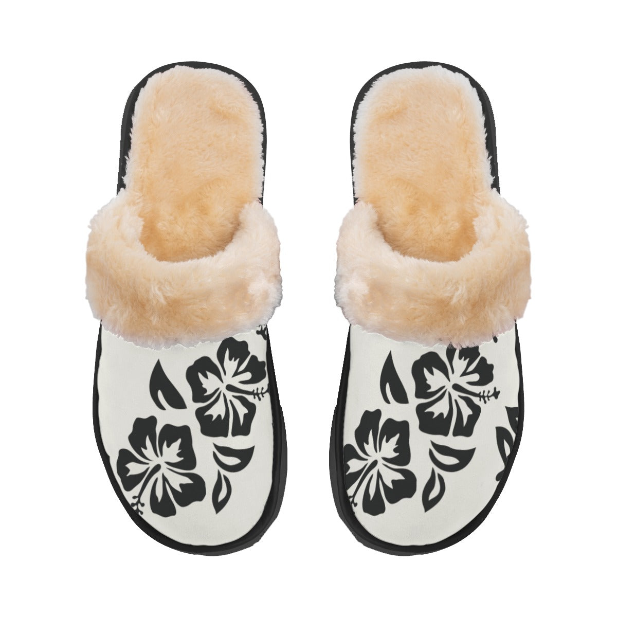 Ptahra B Women's White/Black Floral Home Plush Slippers