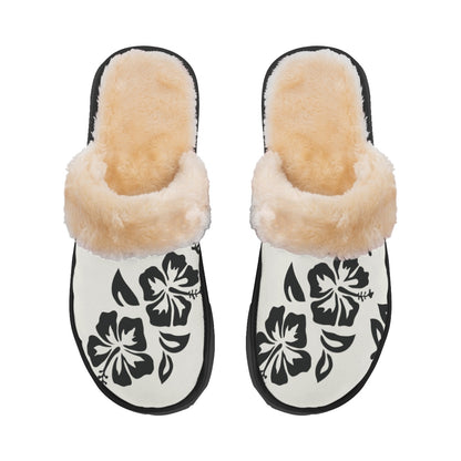 Ptahra B Women's White/Black Floral Home Plush Slippers