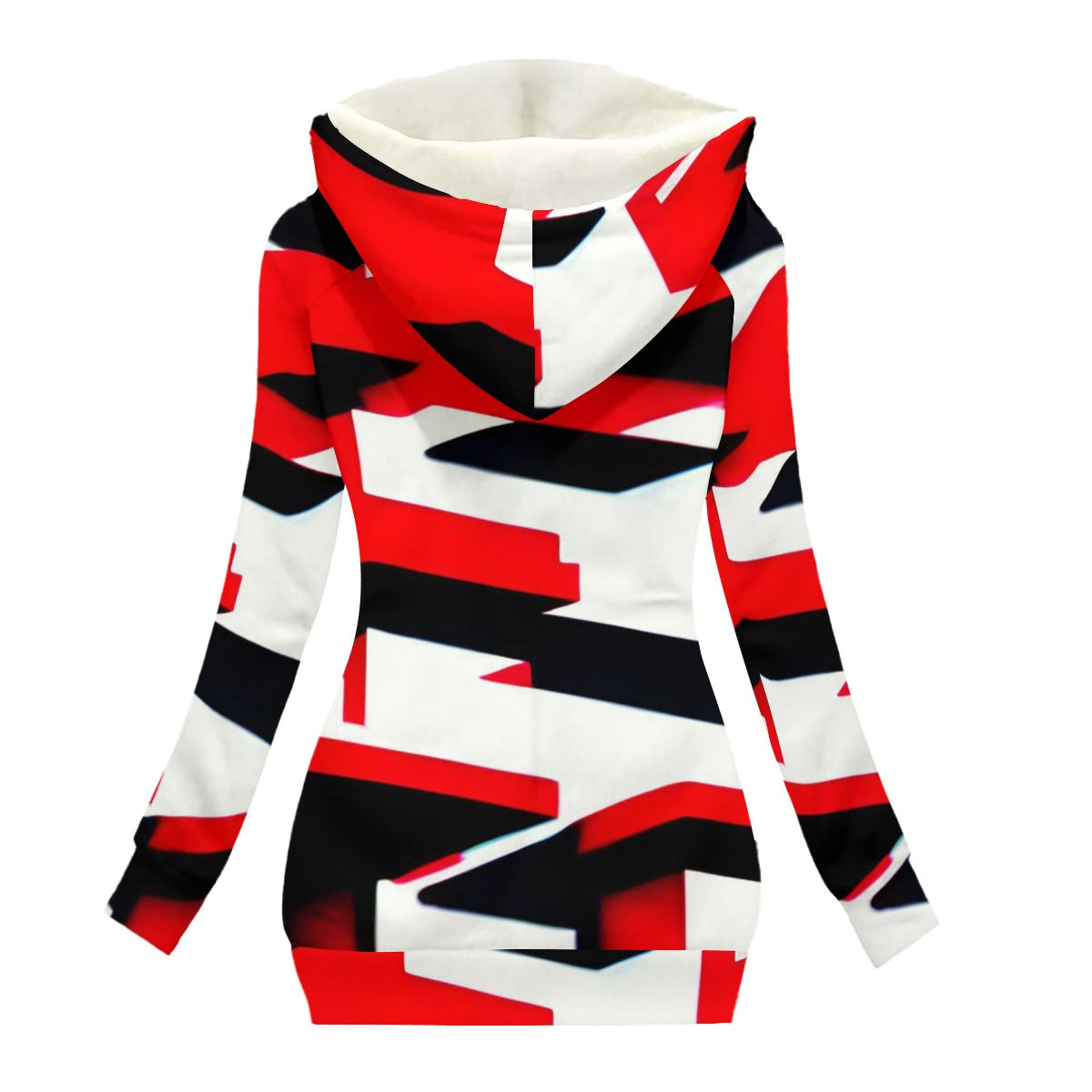 Ptahra Women's White/Red/Black Modern Long Jacket With Fleece Lining