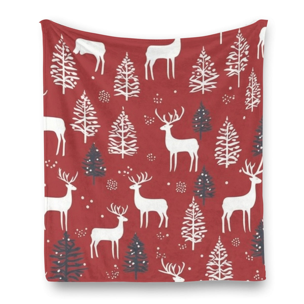 Ptahra Burgundy Red Christmas Deer Single-Side Flannel Blanket