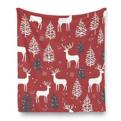 Ptahra Burgundy Red Christmas Deer Single-Side Flannel Blanket