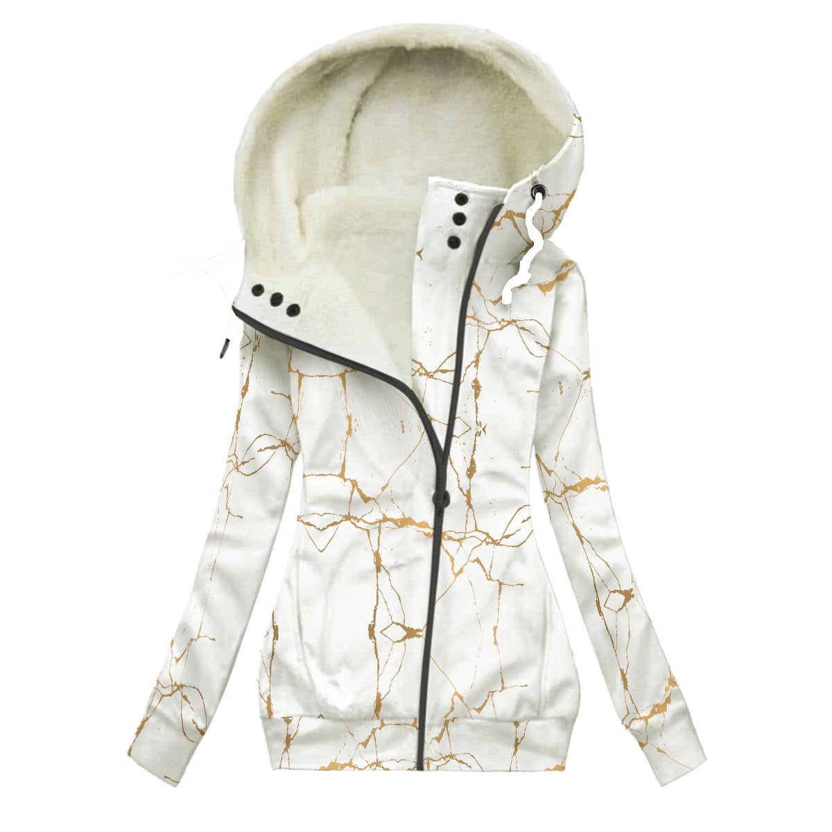 Ptahra Women's White/Yellow Gold Granite Design Long Jacket With Fleece Lining