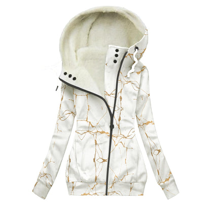 Ptahra Women's White/Yellow Gold Granite Design Long Jacket With Fleece Lining