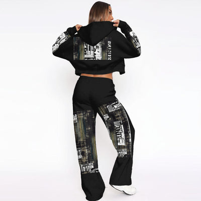 Ptahra Women’s Black/Green Multi-Graphic Design Tracksuit With Fleece