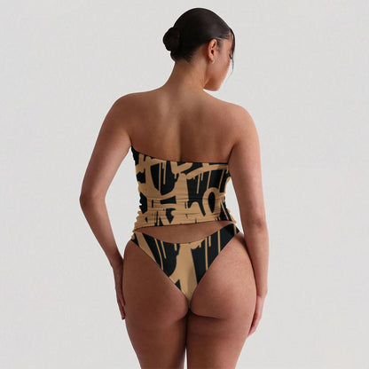 Ptahra Women's Black/Brown Graffiti Strapless Tube Top Set