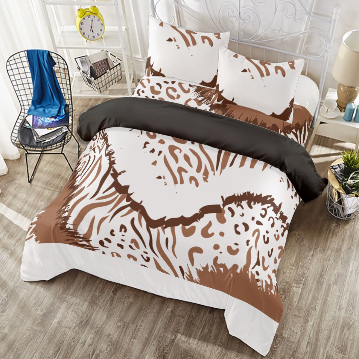 Ptahra B Brown African Animal Style Four-piece Duvet Cover Set