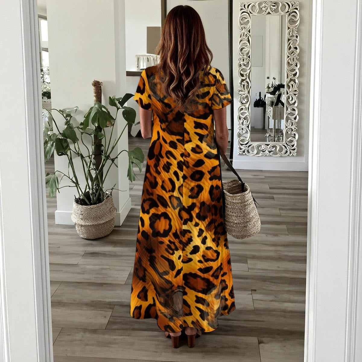 Ptahra Women's Elegant Leopard Long Dress
