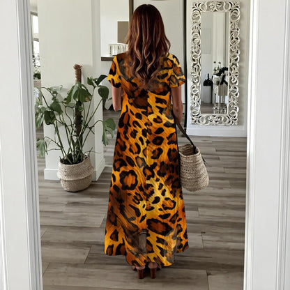 Ptahra Women's Elegant Leopard Long Dress