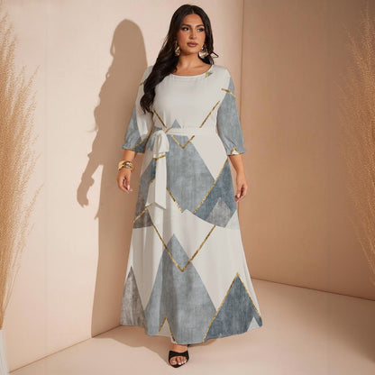 Ptahra Women’s Beige/Grey with Gold Maxi Dress