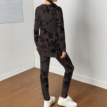 Ptahra B Women's Black Floral Side Split T-shirt Set