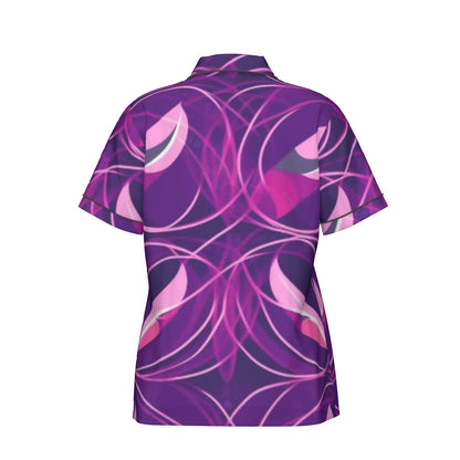 Ptahra B Purple Design Women's Imitation Silk Pajama Set With Short Sleeve