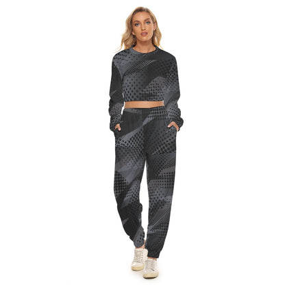 Ptahra B Women's Black/Grey Casual Graphic Crop Sweatshirt Suit