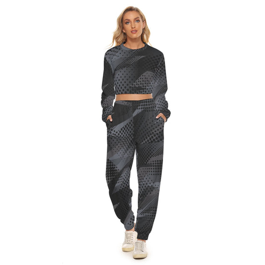 Ptahra B Women's Black/Grey Casual Graphic Crop Sweatshirt Suit