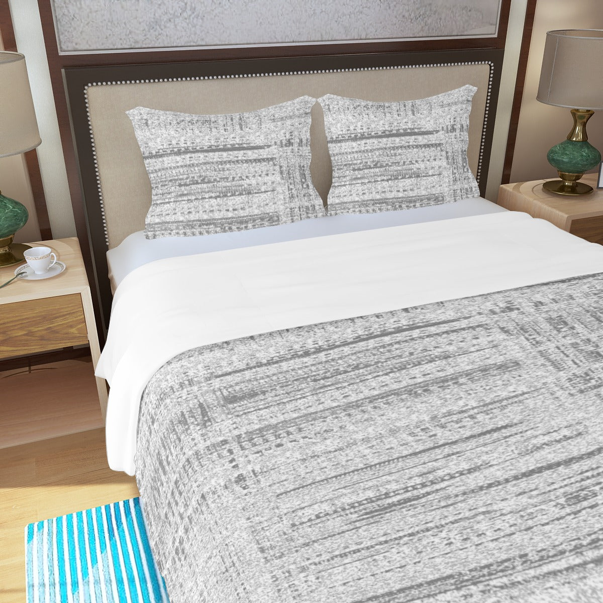 Ptahra B Grey Stroke Pattern Three Piece Duvet Bedding Set