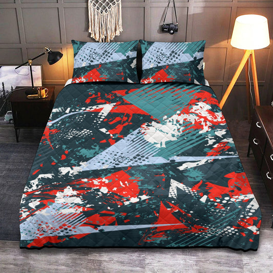 Ptahra B Sporty/Red/Grey Quilt & Pillow Cases With  Edge-wrapping Strips