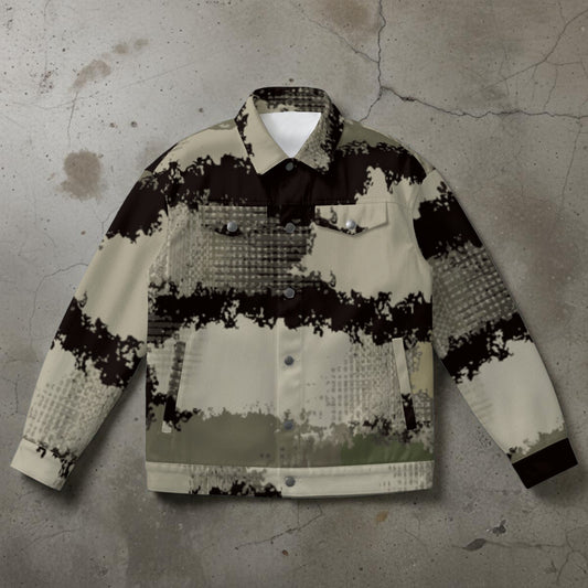 Ptahra Unisex Beige/Black Smudge Line Pattern Collared Jacket