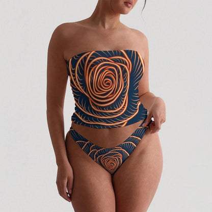 Ptahra Women's Navy Blue/Large Floral Strapless Tube Top Set