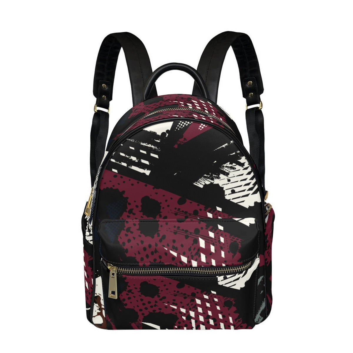 Ptahra B Burgundy/Black/White Graphic Design Small Size Backpack