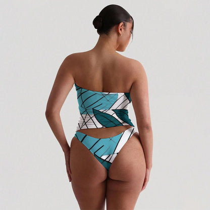 Ptahra Women's White/Blue Floral Strapless Tube Top Set