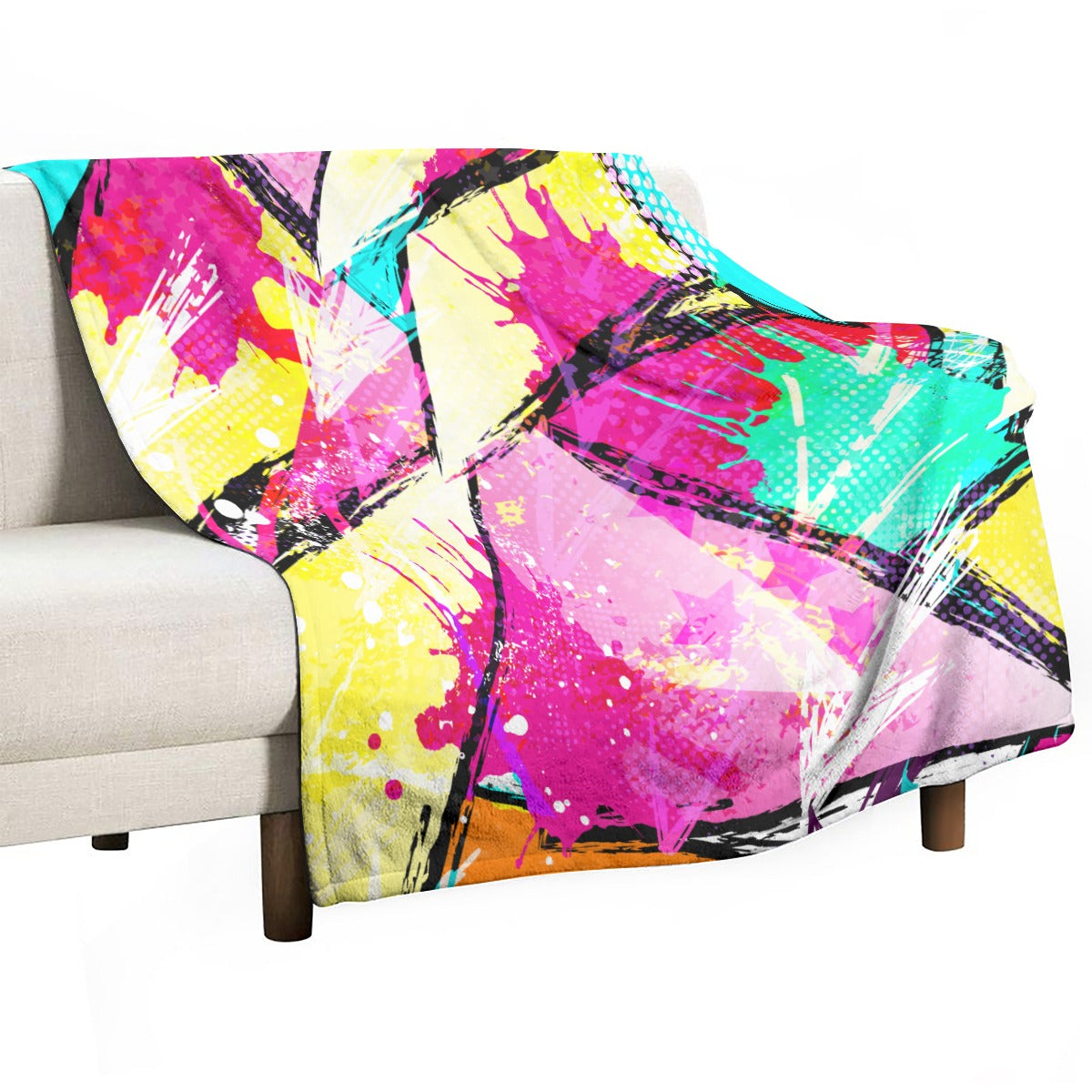 Ptahra Bright Color Comic Style Pattern Single-Side Flannel Blanket