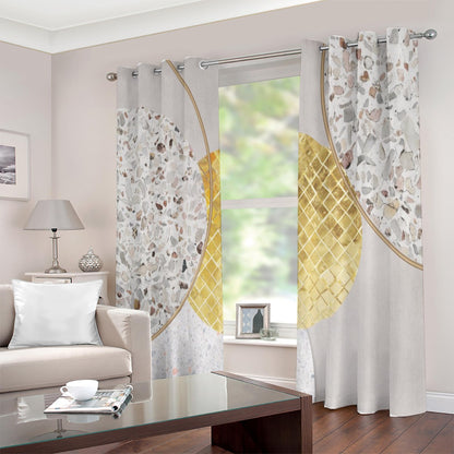 Ptahra B Grey/Stone/Gold Circle design Grommet Curtains