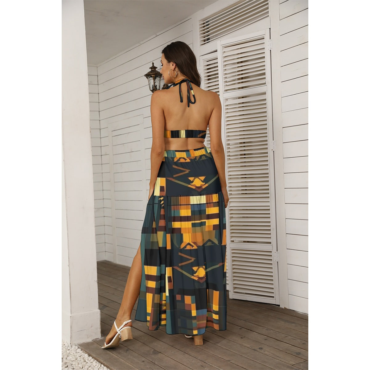 Ptahra B Women's Multi-Color Art Tie Back Wrap Dress