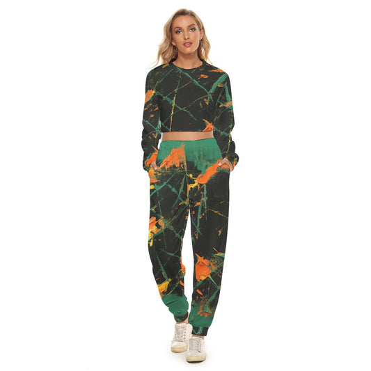 Ptahra B Women's Black/Green/Orange Crop Sweatshirt Suit
