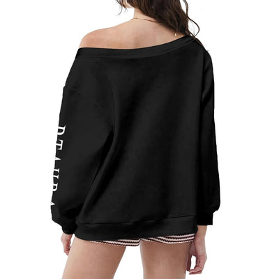 Women's Off-Shoulder Black "California Sunset" Sweatshirt with Micro-Fleece Lining