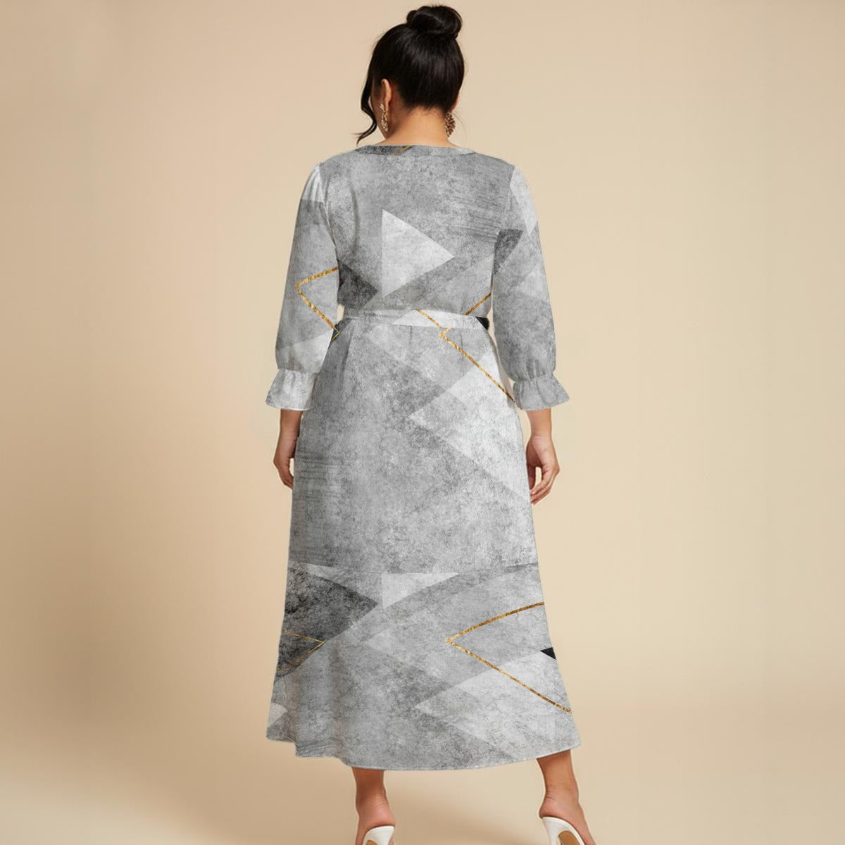 Ptahra Women’s Grey/Black with Gold Maxi Dress