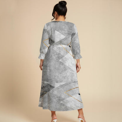 Ptahra Women’s Grey/Black with Gold Maxi Dress