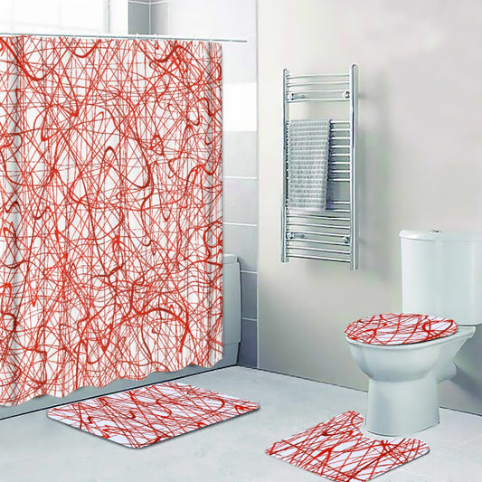 Ptahra B White/Red Squiggly Lines Four-Piece Bathroom