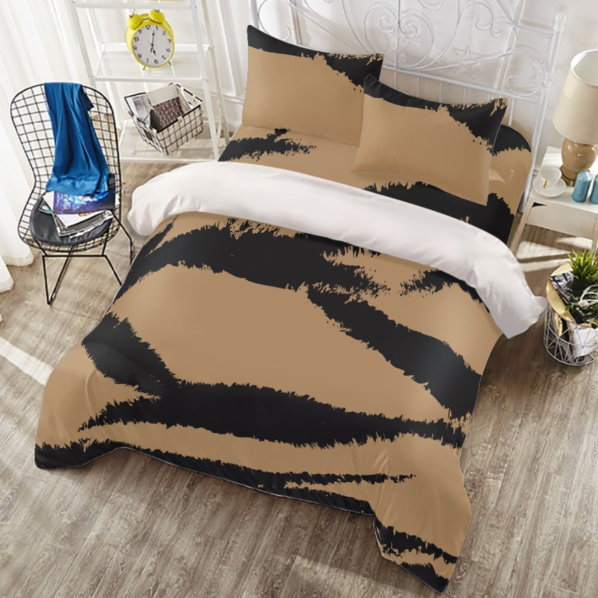Ptahra B Brown/Black Animal Pattern Four-piece Duvet Cover Set