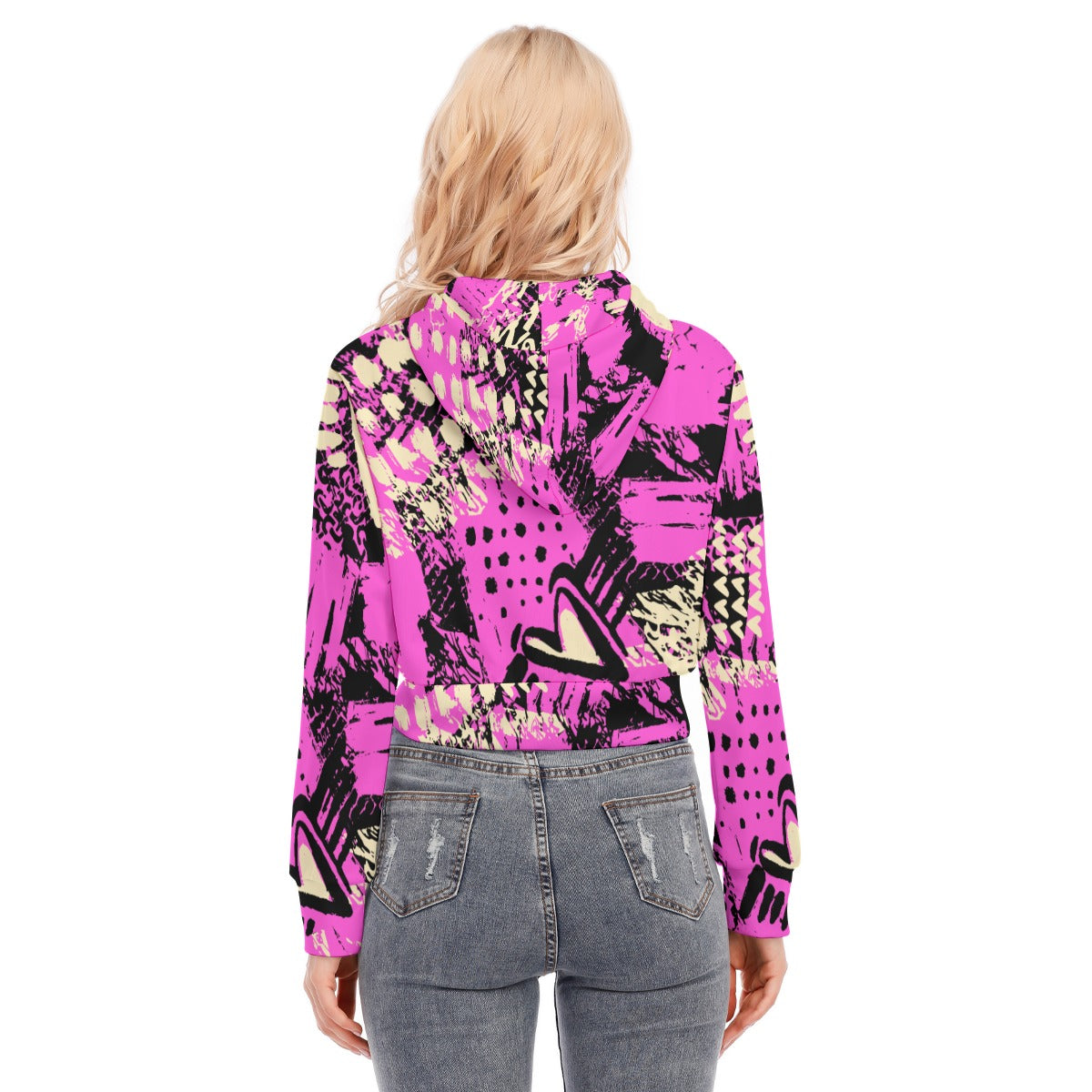 Ptahra B Purple/Black/Light Beige Women's Crop Top Hoodie with Zipper Closure