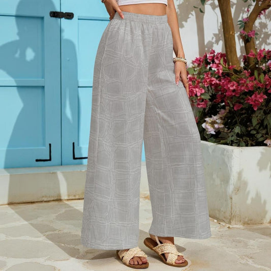 Ptahra Women's Light Grey Turtle Scale Pattern Lightweight Wide-Leg Pants With Pockets