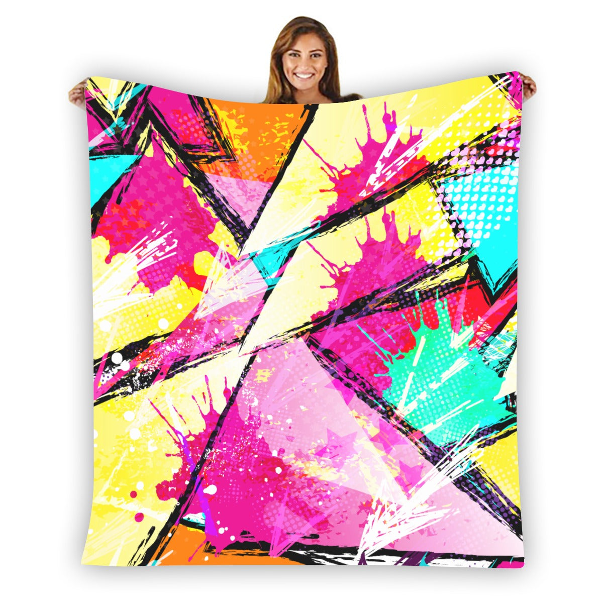 Ptahra Bright Color Comic Style Pattern Single-Side Flannel Blanket