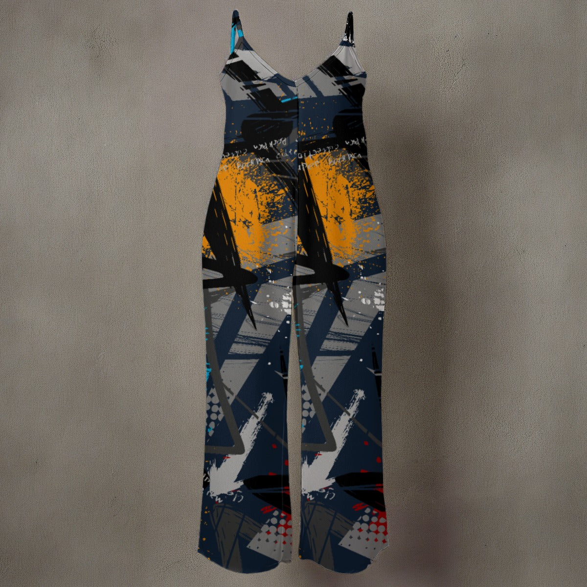 Ptahra B Night Graphic Spaghetti Strap Wide-Leg Jumpsuit