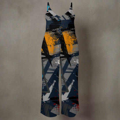 Ptahra B Night Graphic Spaghetti Strap Wide-Leg Jumpsuit