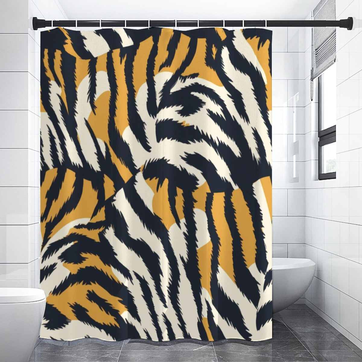 Ptahra B Black/White/Beige Animal Pattern Shower Curtains
