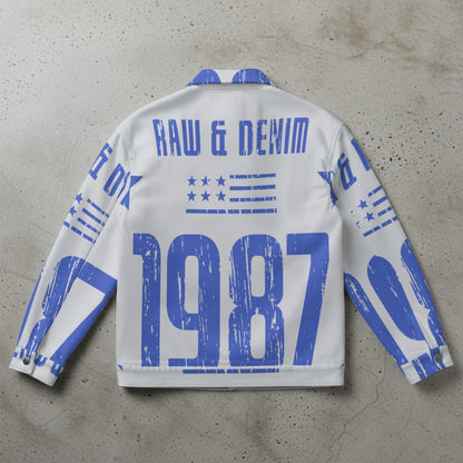 Ptahra Unisex White/Blue 1987 Collared Jacket