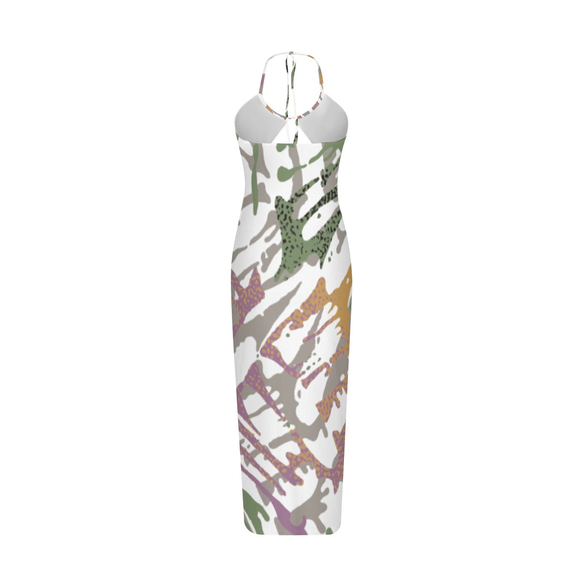Ptahra Women's White Multi-Colorful Artistic Splat Line Design Sexy Hollow Cami Dress