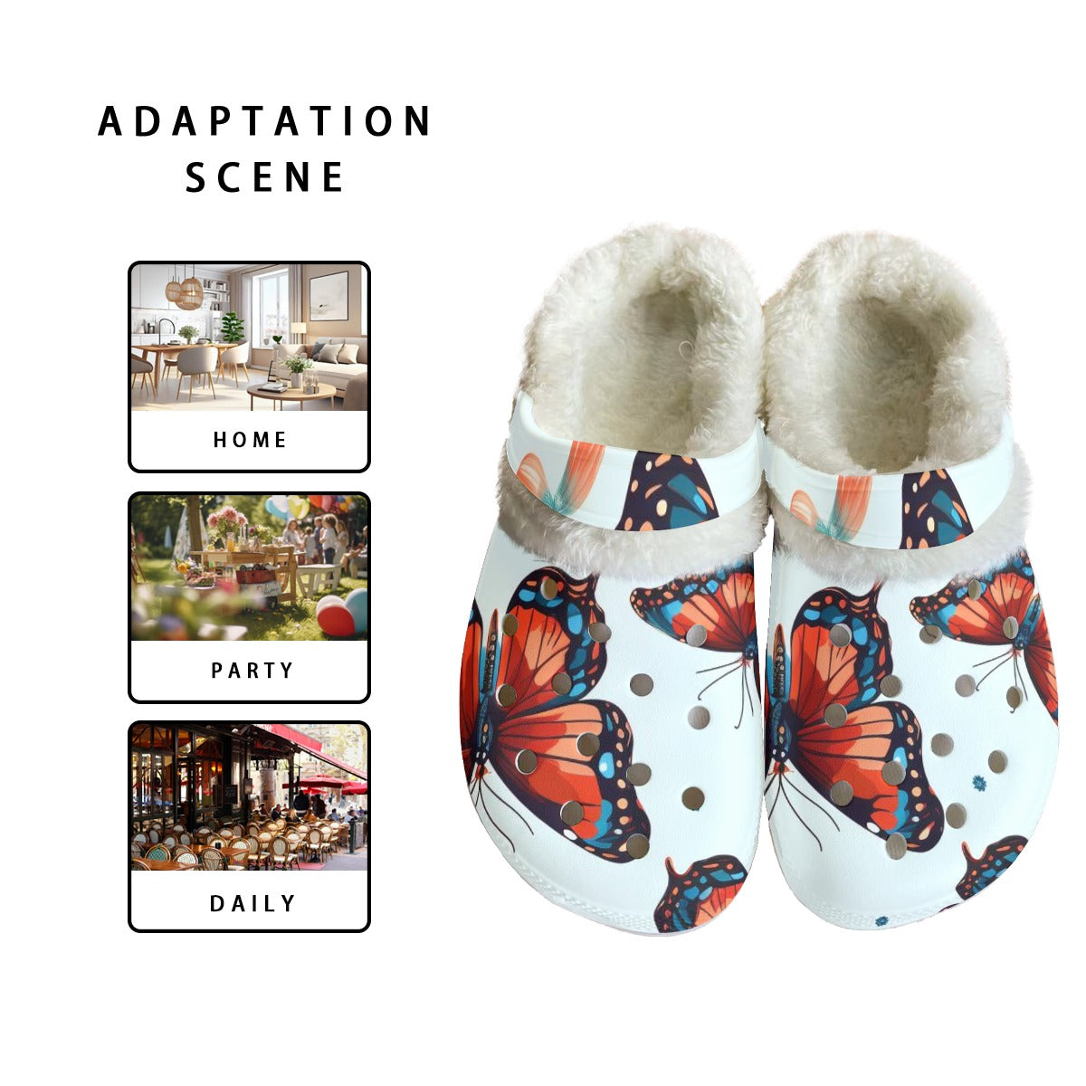 Ptahra B Women's Light Blue/Multi-Butterfly Classic Clogs with Fleece