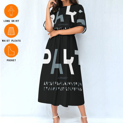 Ptahtra B Women's Black with Lettering Elastic Waist Dress