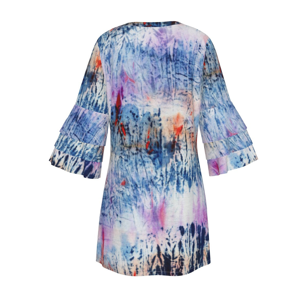 Ptahra B Women's Tye-Dye Style Stacked Ruffle Sleeve Dress